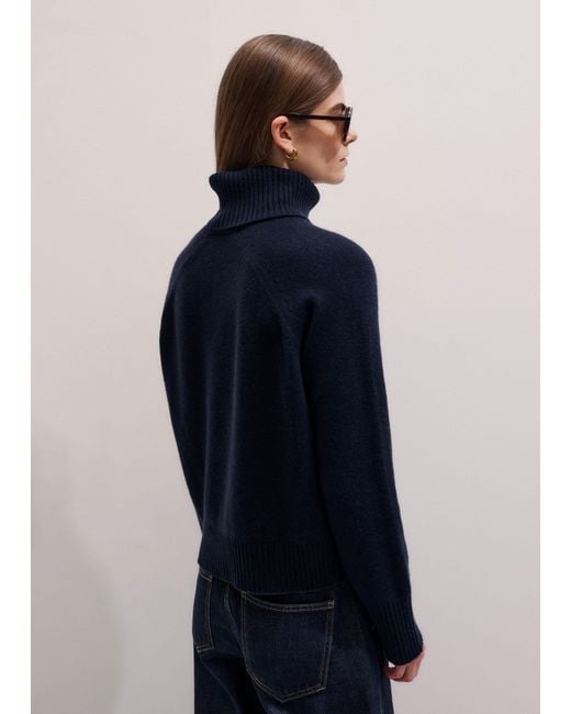 ME+EM Blue Cashmere Curved Hem Raglan Jumper + Snood