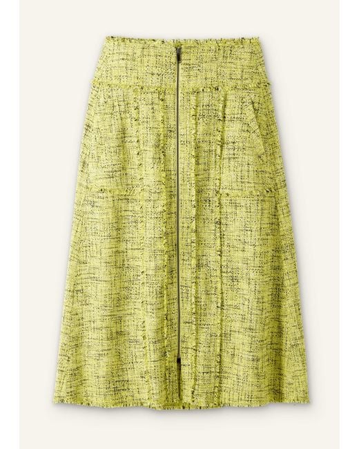 ME+EM Green Tweed Zip Front A-Line Midi Skirt