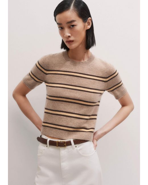 ME+EM Natural Cashmere Stripe Crop Knit Tee