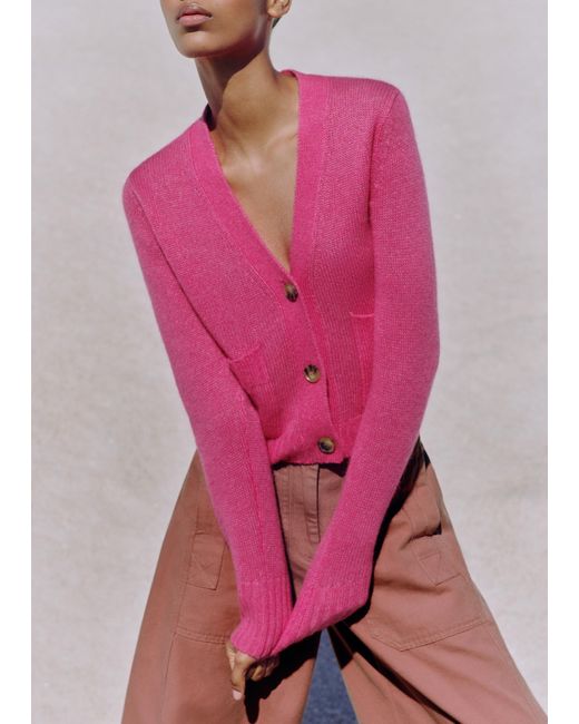ME+EM Pink Lofty Merino Cashmere Silk Relaxed Cardigan