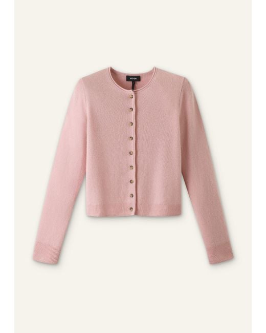ME+EM Pink Cashmere Roll Trim Straight Cardigan