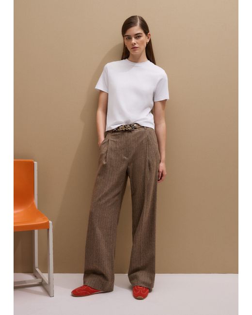 ME+EM Brown Straight Pinstripe Pleat Front Pant Mocha