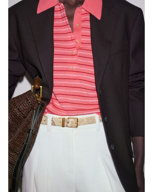 ME+EM Textured Stripe Straight Polo Tee