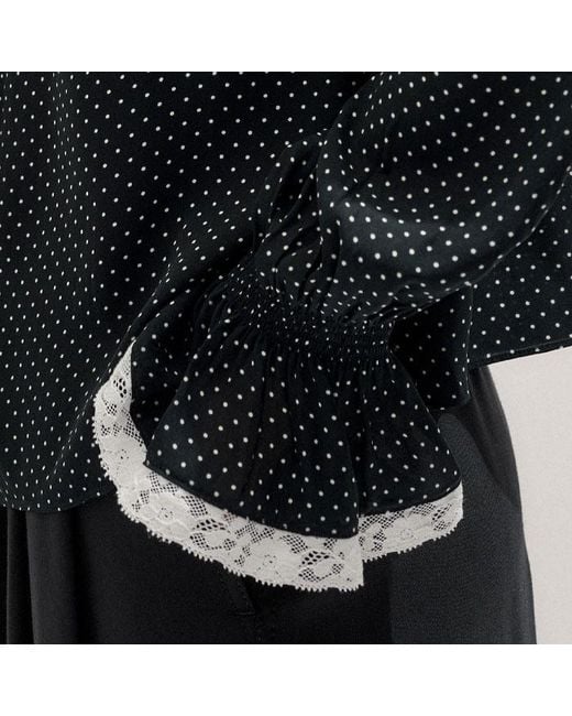 ME+EM Black Micro Polka Dot And Lace Blouse/Light Cream