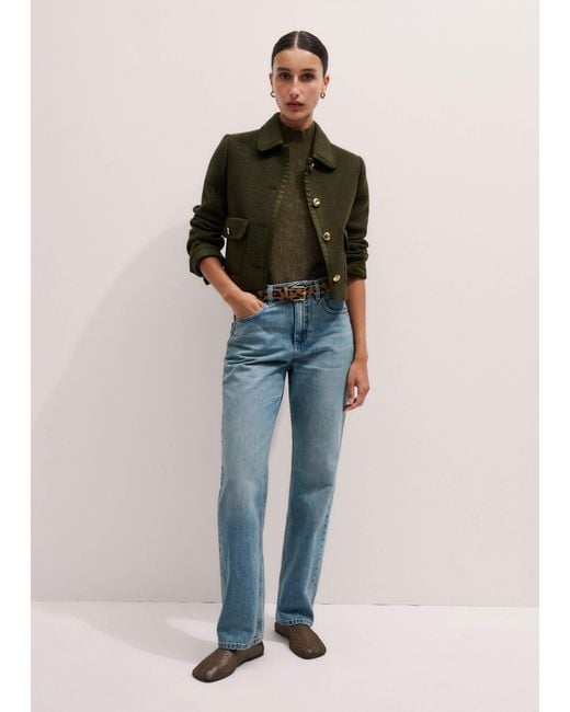 ME+EM Green Straight Cropped Bound Jacket