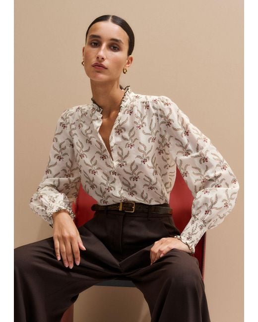 ME+EM Natural Silk Cotton Heather Berry Print Blouse