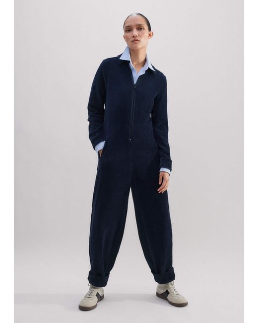 ME+EM Blue Fluid Cord Velour Jumpsuit + Belt
