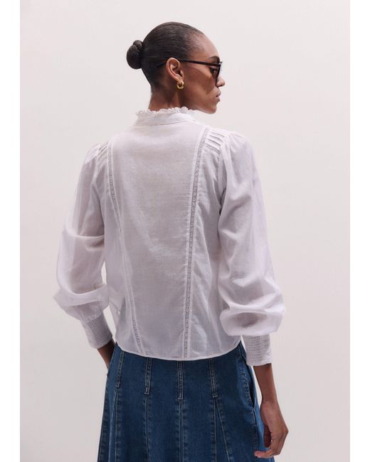ME+EM Multicolor Delicate Pintucked High-Neck Top