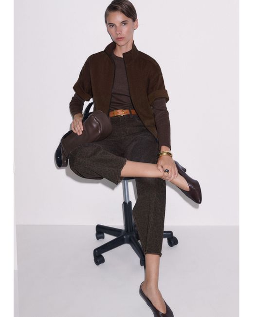 ME+EM Brown Relaxed Zip Through Top-Chocolate