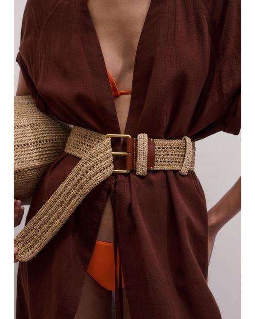 ME+EM Natural Wide Raffia Belt Toast-Tan