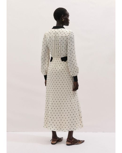 ME+EM White Winter Polka Dot Lace Trim Maxi Dress Cream