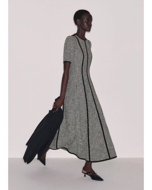 ME+EM Gray Panelled Fit And Flare Maxi Dress-Light Cream