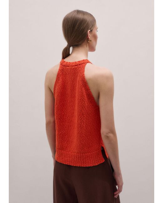 ME+EM Red Cotton Bouclé Halterneck Vest