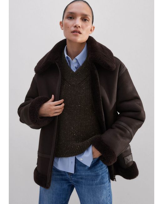 ME+EM Black Shearling Aviator Jacket