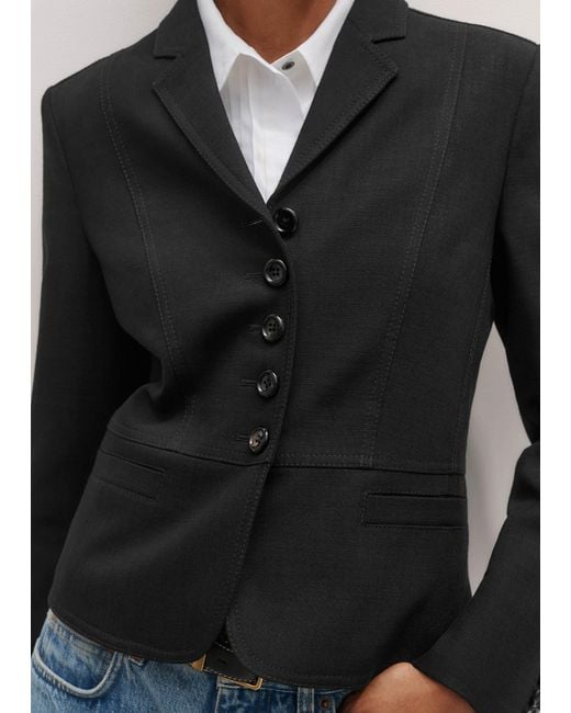 ME+EM Black Contrast Topstitch Short Fitted Blazer