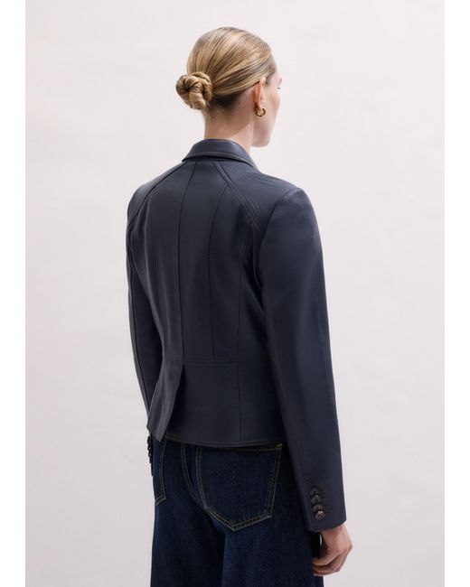 ME+EM Blue Leather Short Fitted Blazer
