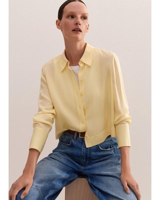 ME+EM Blue Silk Crop Shirt