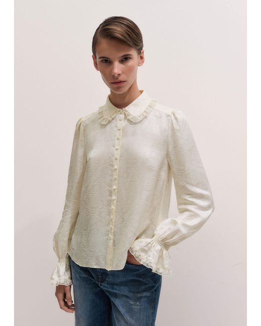 ME+EM Natural Fluid Jacquard And Lace Trim Blouse + Tie