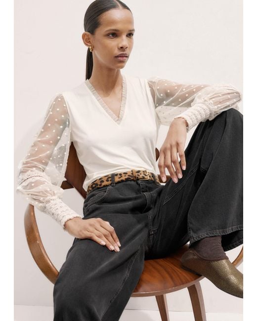 ME+EM Black Polka Dot Tulle Layering Blouse
