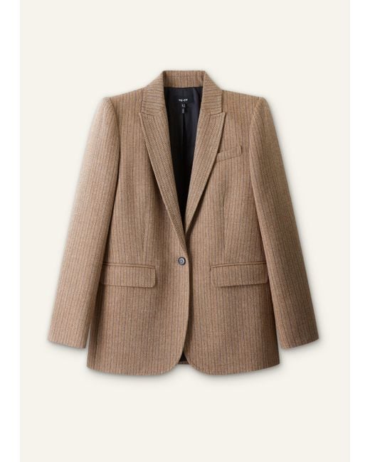 ME+EM Brown Pinstripe Sharp Shoulder Blazer Mocha