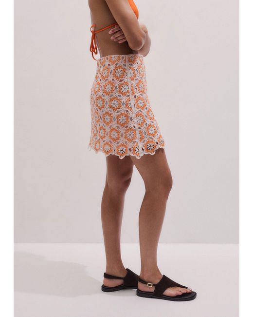 ME+EM Pink Floral Crochet Beach Mini Skirt + Slip Sunny-Multi