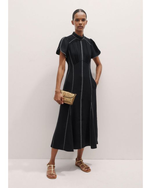ME+EM Blue Contrast Stitch Midi Dress
