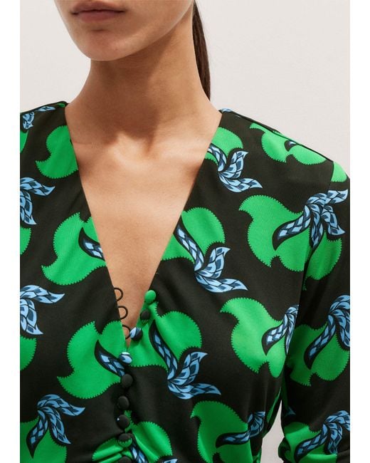 ME+EM Green Crepe Birds Of Paradise Maxi Dress + Belt