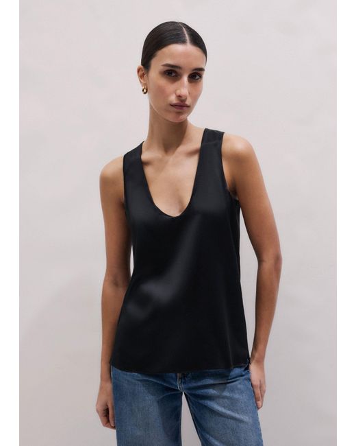ME+EM Black Silk Satin Tank Top