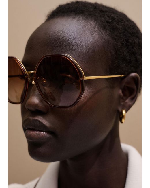 ME+EM Brown Heptagonal Frame Sunglasses