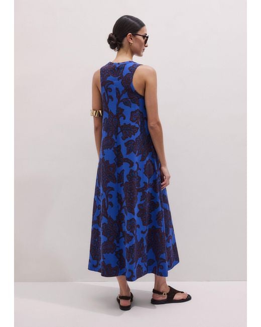 ME+EM Blue Ornate Lace Floral Print Swing Maxi Dress