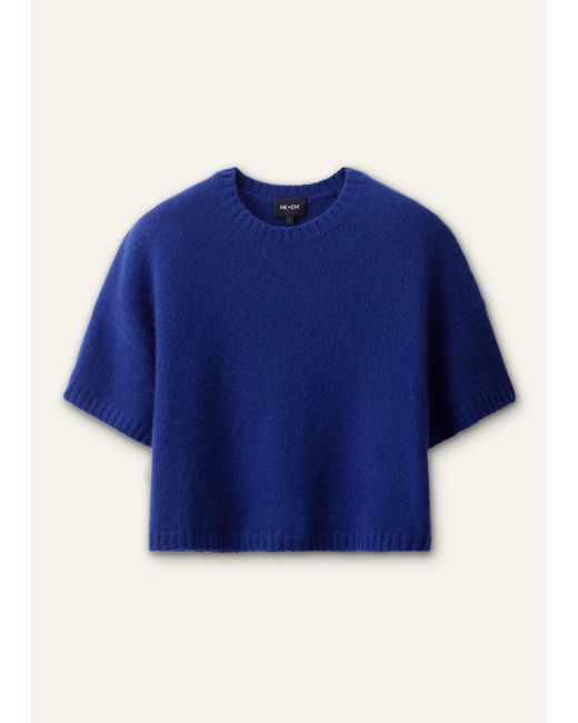 ME+EM Blue Wool Cashmere Silk Relaxed Crop Knit Tee