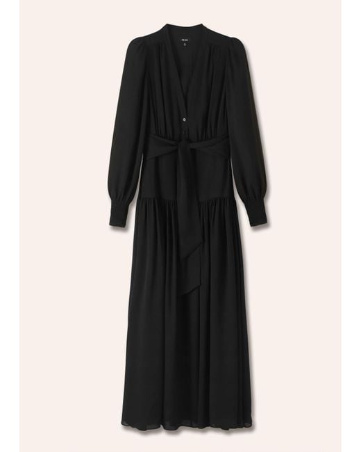 ME+EM Black Silk Statement V-Neck Maxi Dress + Belt