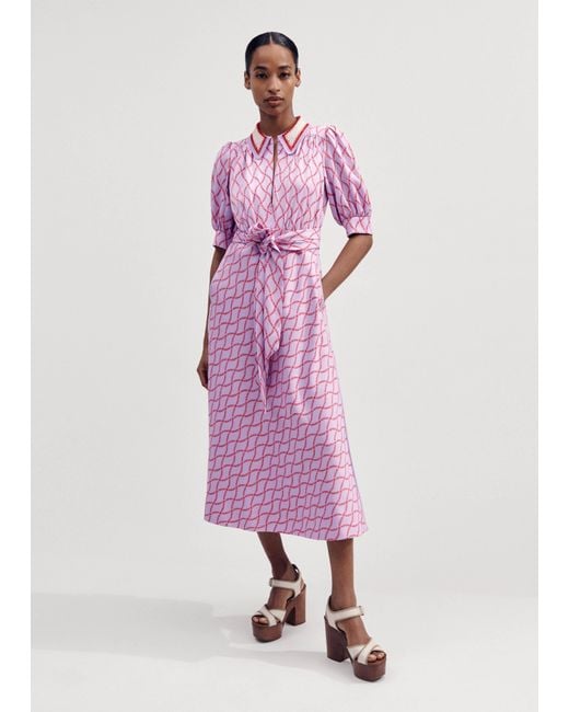 ME+EM Pink Trellis Floral Print Midi Dress + Belt