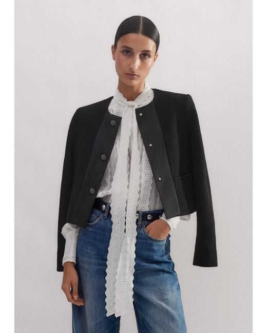 ME+EM Black Wool Sequin Button Crop Jacket