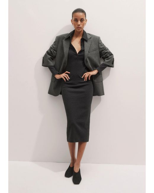 ME+EM Natural Ultimate Rib Shirt Midi Dress Charcoal Mélange