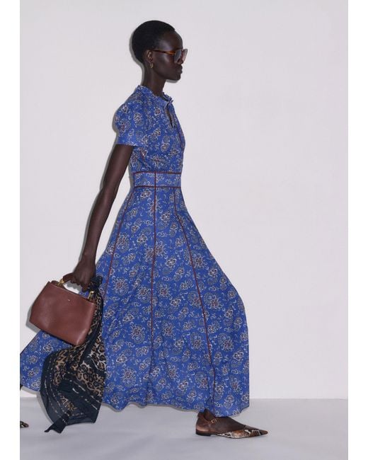ME+EM Blue Fit & Flare Gilded Paisley Print Maxi Dress