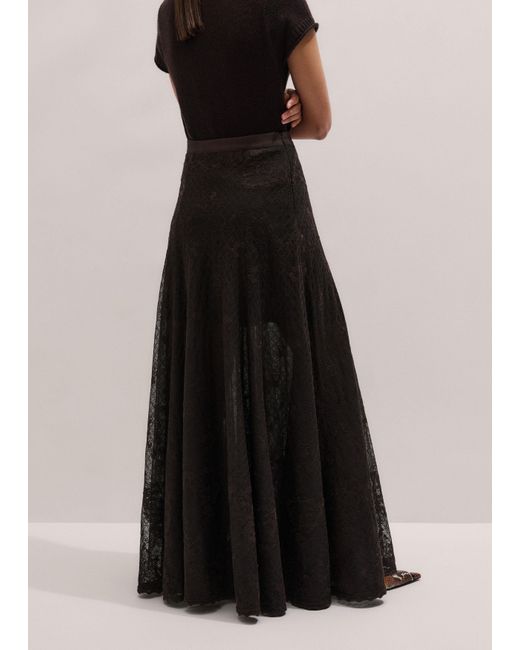 ME+EM Black Embroidered Tulle A-Line Maxi Skirt