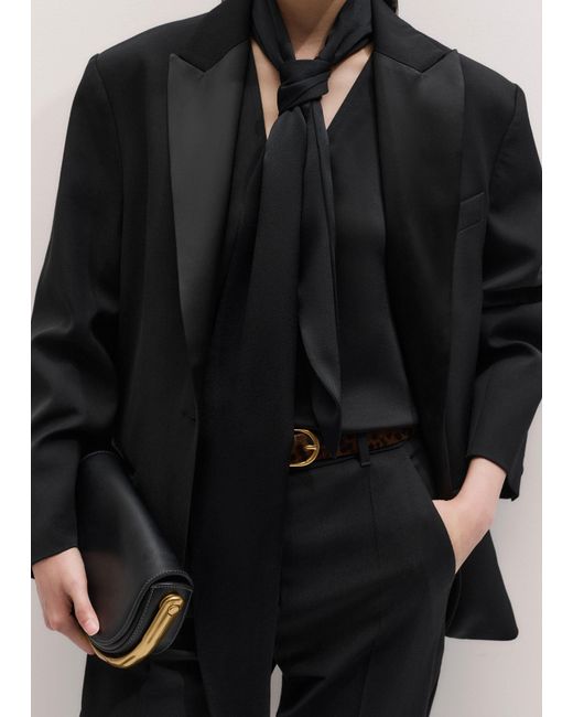 ME+EM Black Satin V Neck Shell Top + Tie