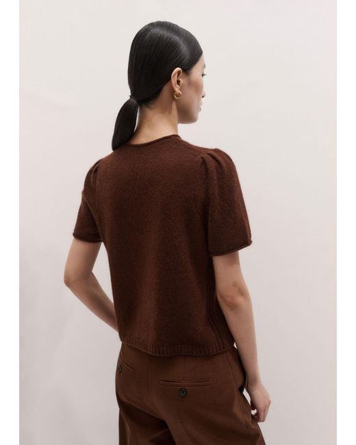 ME+EM Brown Merino Cashmere Silk Pouf Sleeve Knit Tee