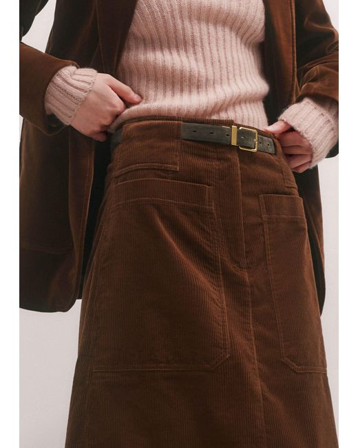 ME+EM Brown Cotton Cord Midi A-Line Skirt