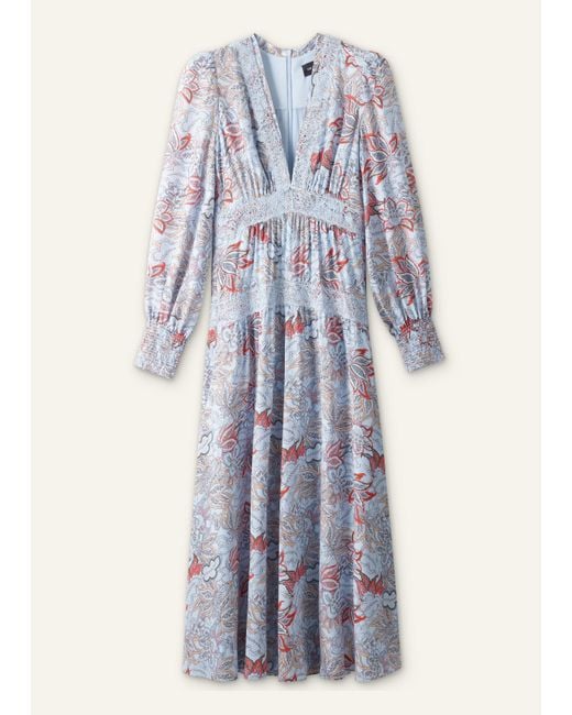 ME+EM White Silk Delicate Paisley Print Fit And Flare Maxi Dress/Multi