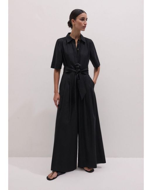 ME+EM Black Crease-Less Linen Cropped Jumpsuit + Belt