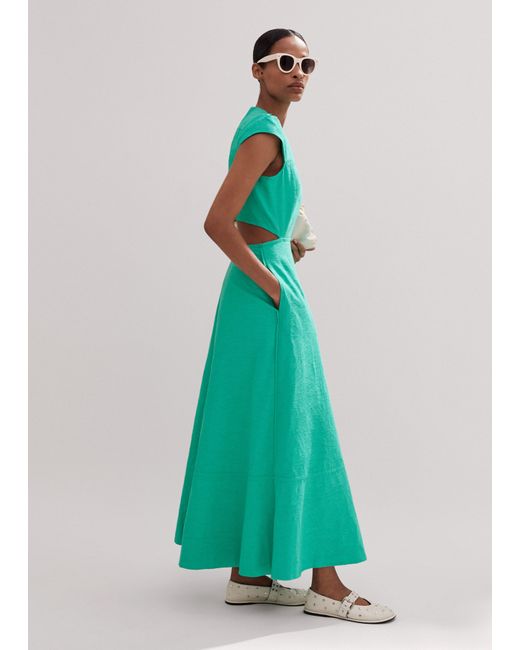 ME+EM Green Cotton Pop Floral Jacquard Maxi Dress