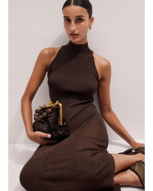 ME+EM Multicolor Metallic Rib High Neck Maxi Dress