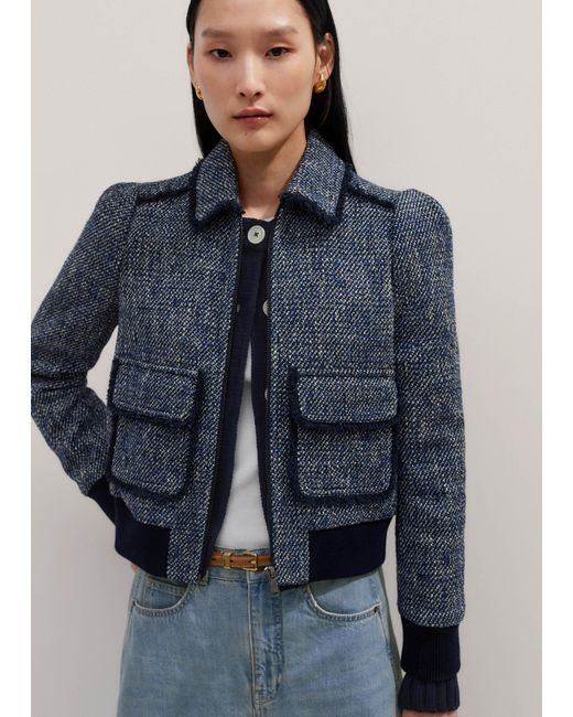 ME+EM Blue Tweed Bomber Jacket