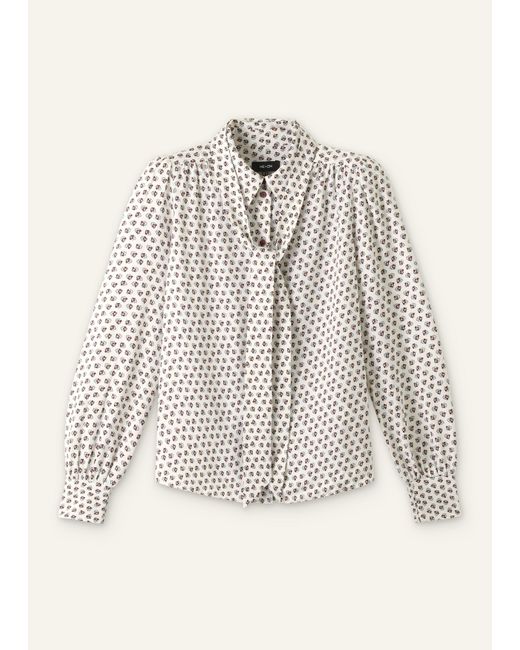 ME+EM Gray Micro Paisley Print Blouse + Tie