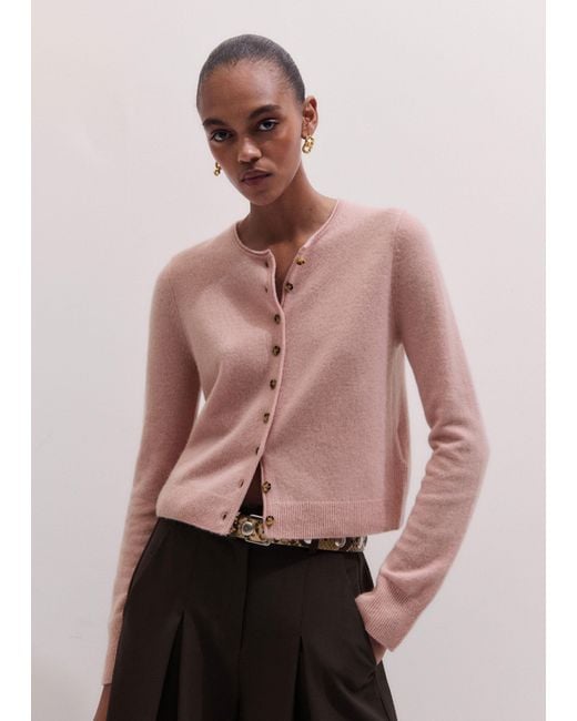 ME+EM Pink Cashmere Roll Trim Straight Cardigan