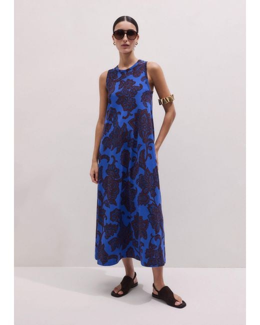 ME+EM Blue Ornate Lace Floral Print Swing Maxi Dress