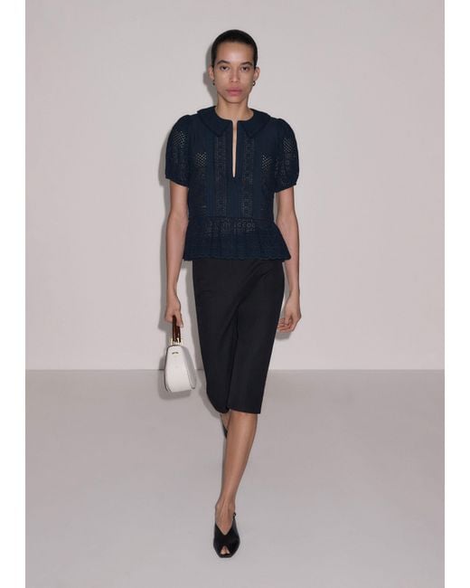 ME+EM Blue Cotton Broderie Boxy Peplum Top