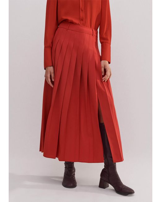 ME+EM Red Wool-Blend Pleated Skirt